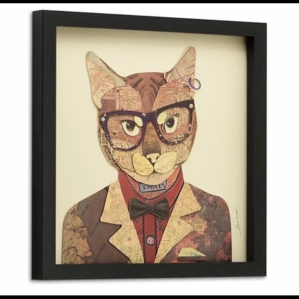 Empire Art Direct Funky Cat 2 Dimensional Paper Collage - Picture 1 of 7